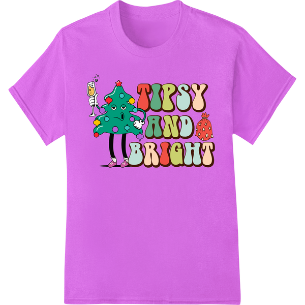 Tipsy & Bright: Retro Christmas Cheer DTF Print Transfer on purple shirt - SUPERDTF-DTF Prints-DTF Transfers-Custom DTF Prints