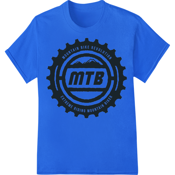 MTB Revolution: Extreme Mountain Biking DTF Print on blue shirt - SUPERDTF-DTF Prints-DTF Transfers-Custom DTF Prints