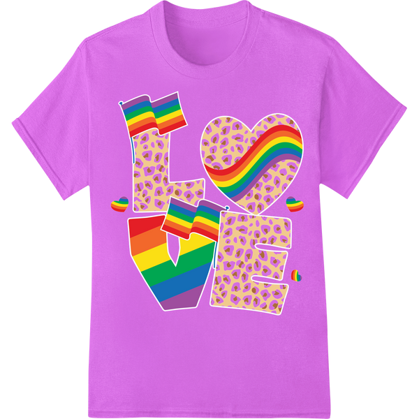 Vibrant LGBT Pride 'LOVE' Rainbow Hearts DTF Print Transfer on purple shirt - SUPERDTF-DTF Prints-DTF Transfers-Custom DTF Prints