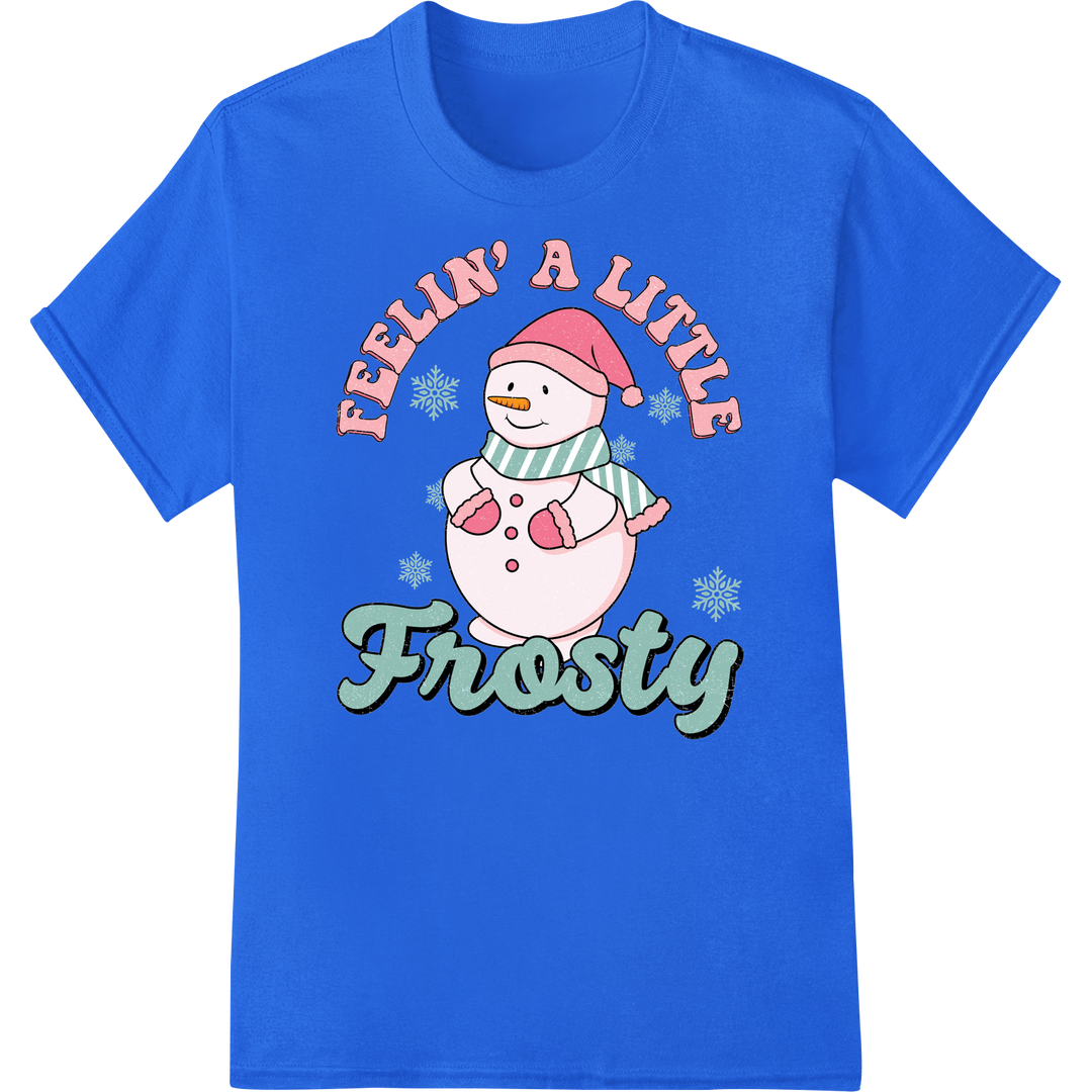 Retro Frosty Snowman | Vintage Christmas DTF Print on blue shirt - SUPERDTF-DTF Prints-DTF Transfers-Custom DTF Prints