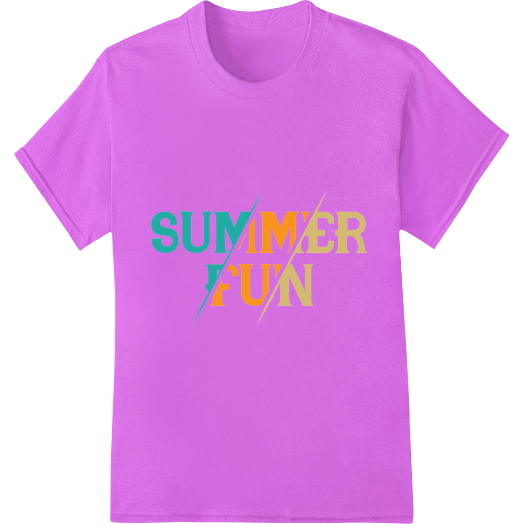 Retro 'SUMMER FUN' DTF Heat Transfer | Bold & Colorful Print on purple shirt - SUPERDTF-DTF Prints-DTF Transfers-Custom DTF Prints