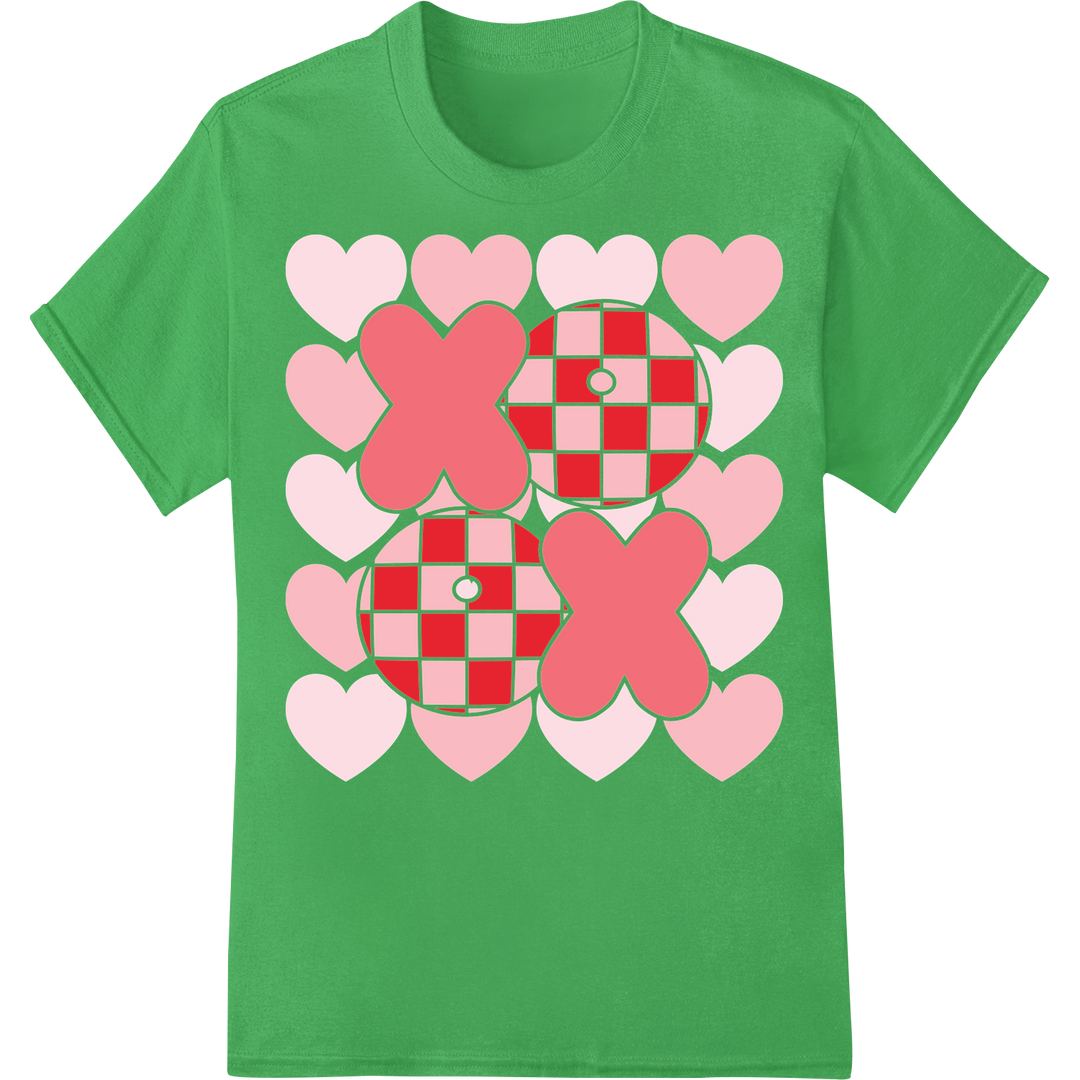 Lovely Hearts Gingham Valentine's Day DTF Print Transfer on green shirt - SUPERDTF-DTF Prints-DTF Transfers-Custom DTF Prints