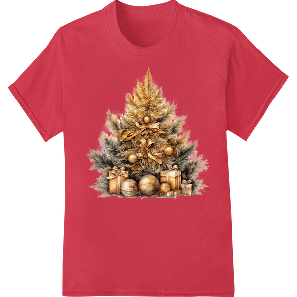 Elegant Gold Christmas Ornaments - Festive Holiday Print on red shirt - SUPERDTF-DTF Prints-DTF Transfers-Custom DTF Prints