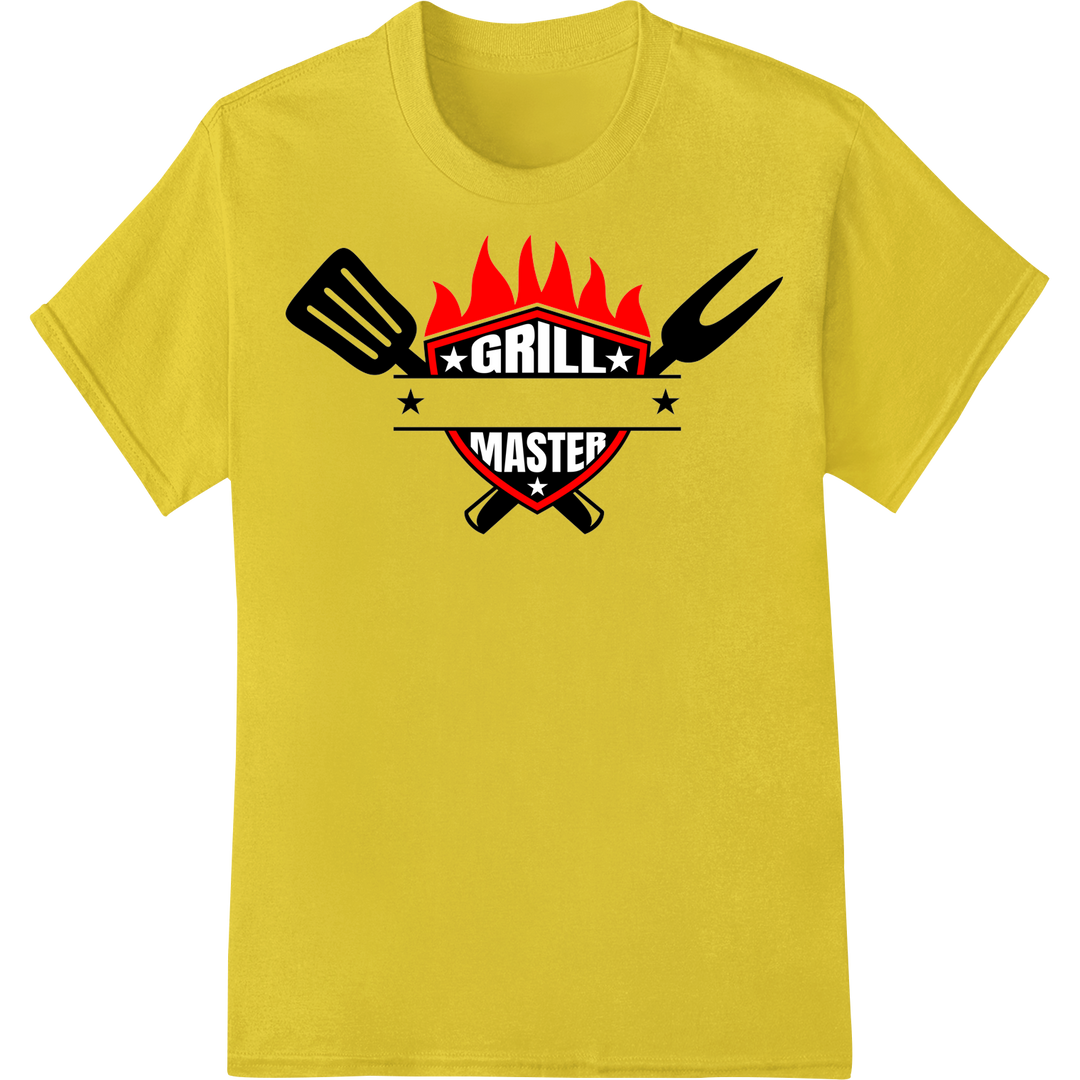 Bold Grill Master DTF Print Heat Transfer | BBQ Gear on yellow shirt - SUPERDTF-DTF Prints-DTF Transfers-Custom DTF Prints