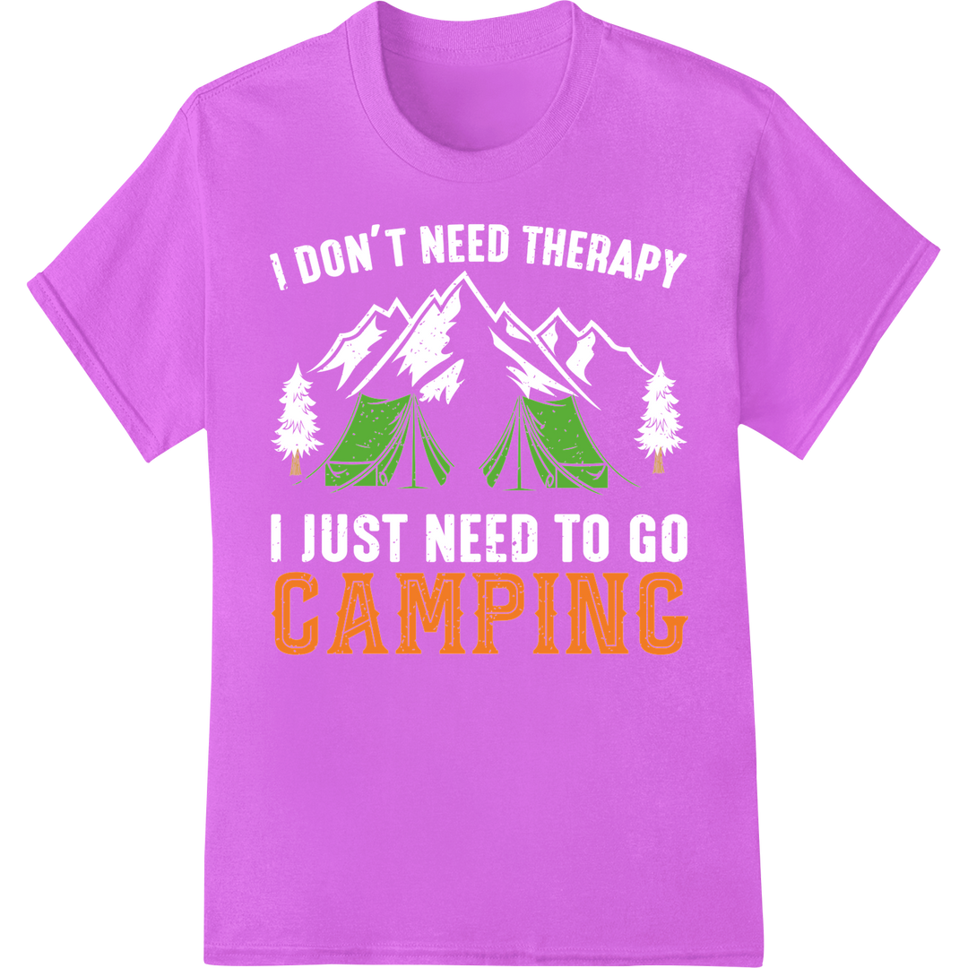 Rustic "CAMPING" DTF Print Heat Transfer | Outdoor Adventure on purple shirt - SUPERDTF-DTF Prints-DTF Transfers-Custom DTF Prints