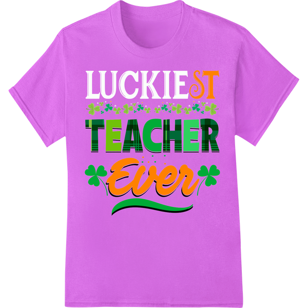 "ST TEACHER ever" St. Patrick's Day DTF Print Heat Transfer on purple shirt - SUPERDTF-DTF Prints-DTF Transfers-Custom DTF Prints