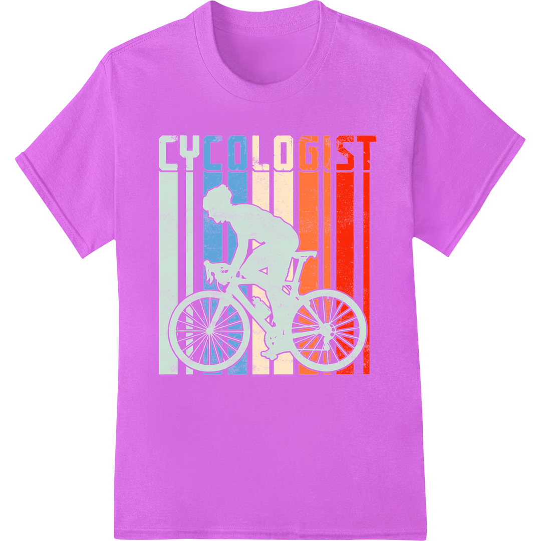 Retro Cyclist Silhouette DTF Print Heat Transfer on purple shirt - SUPERDTF-DTF Prints-DTF Transfers-Custom DTF Prints