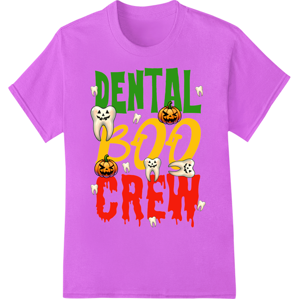 Dental Boo Crew: Spooky Smiles Halloween DTF Print on purple shirt - SUPERDTF-DTF Prints-DTF Transfers-Custom DTF Prints