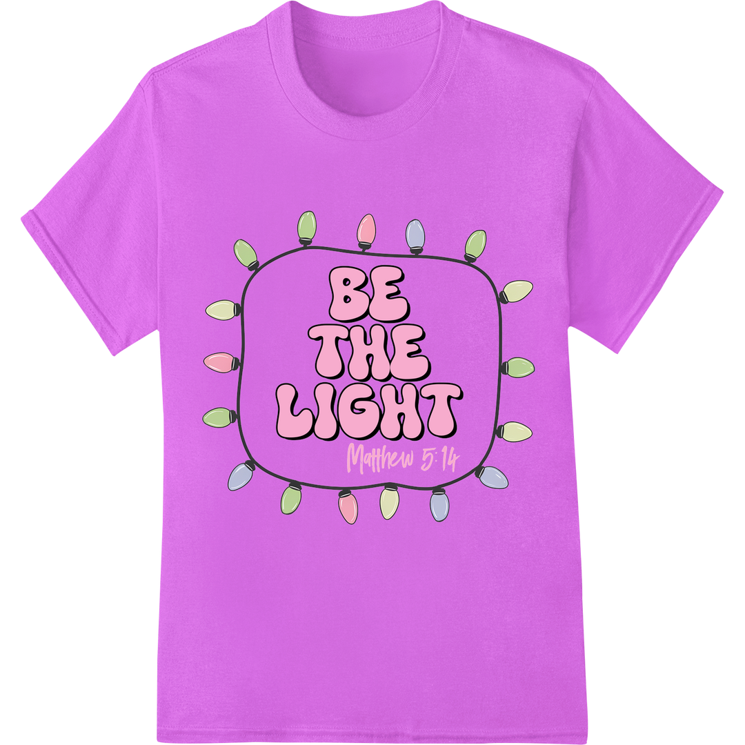 Be The Light: Inspiring Christian Christmas DTF Print on purple shirt - SUPERDTF-DTF Prints-DTF Transfers-Custom DTF Prints