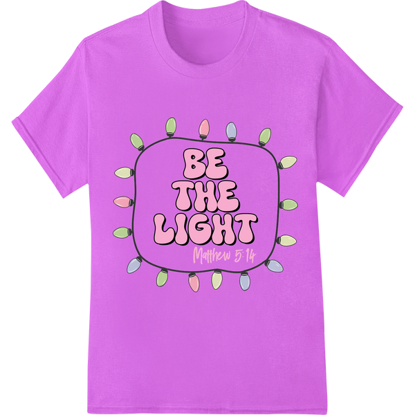 Be The Light: Inspiring Christian Christmas DTF Print on purple shirt - SUPERDTF-DTF Prints-DTF Transfers-Custom DTF Prints