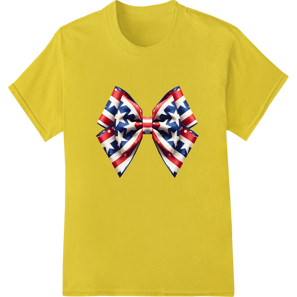 Patriotic Stars & Stripes Bow - 4th of July Heat Transfer on yellow shirt - SUPERDTF-DTF Prints-DTF Transfers-Custom DTF Prints