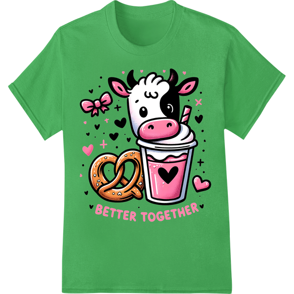 Cute Cow & Pretzel Valentine's Day 'Better Together' on green shirt - SUPERDTF-DTF Prints-DTF Transfers-Custom DTF Prints