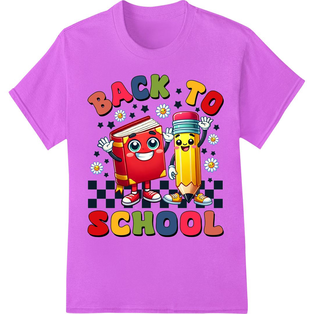 Cheerful Back to School DTF Print for Kids' Gear on purple shirt - SUPERDTF-DTF Prints-DTF Transfers-Custom DTF Prints