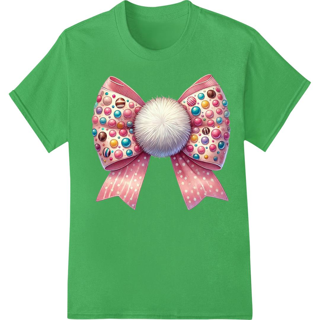 Sparkly Polka Dot Easter Bow DTF Print Heat Transfer on green shirt - SUPERDTF-DTF Prints-DTF Transfers-Custom DTF Prints