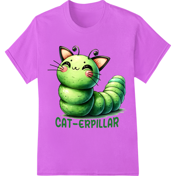 Hilarious "CAT-ERPILLAR" Animal Pun DTF Print Transfer on purple shirt - SUPERDTF-DTF Prints-DTF Transfers-Custom DTF Prints