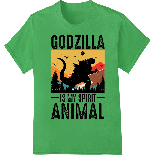 Unleash the Beast: Godzilla Retro DTF Print Heat Transfer on green shirt - SUPERDTF-DTF Prints-DTF Transfers-Custom DTF Prints