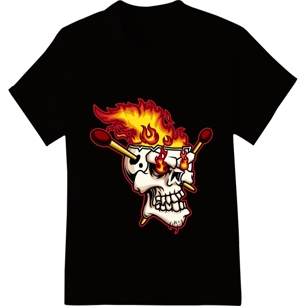 Flaming Skull Cartoon DTF Print Heat Transfer made with premium apparel decoration