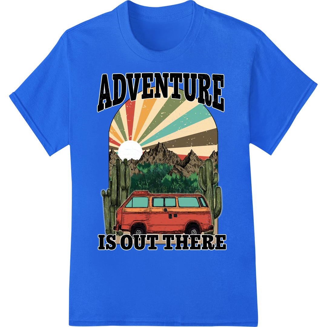 Vintage Sunset Adventure - Inspiring Outdoor DTF Print on blue shirt - SUPERDTF-DTF Prints-DTF Transfers-Custom DTF Prints