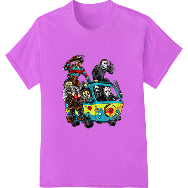 Spooky Scooby-Doo Mystery Machine van design with horror elements like ghosts and bats, perfect for a DTF print