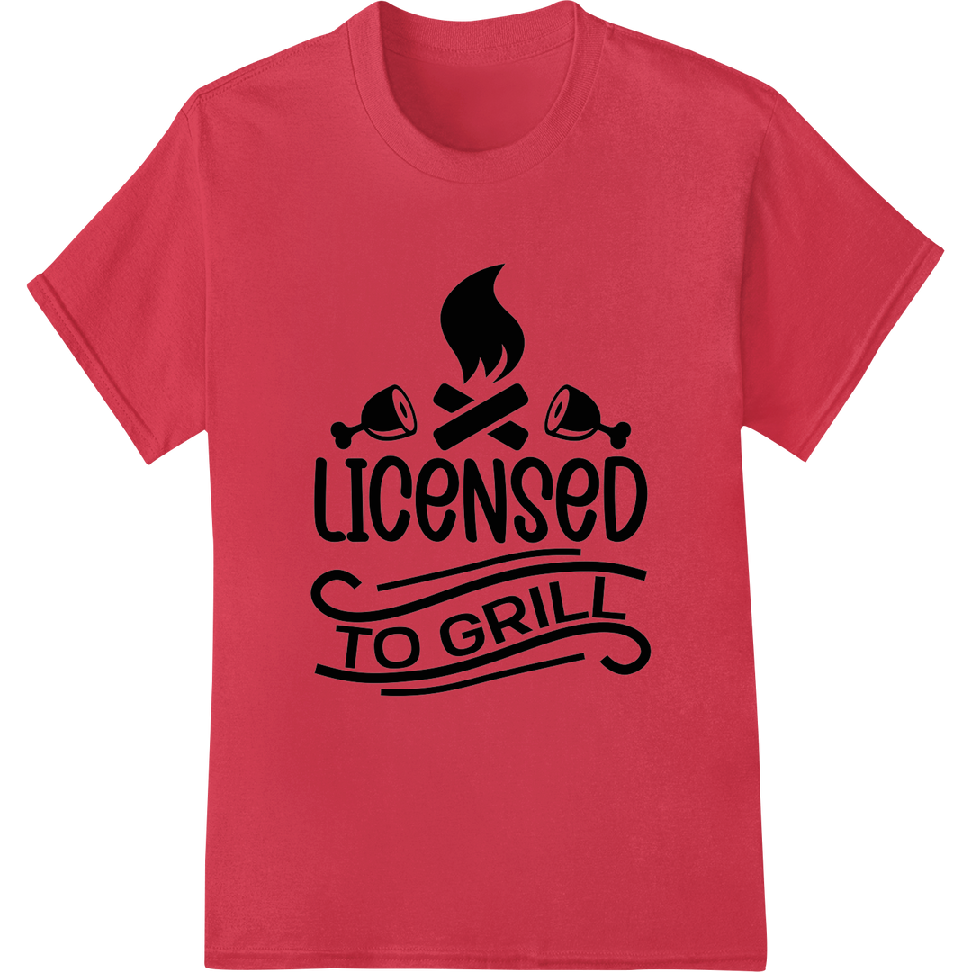 Grill Master's Must-Have: 'Licensed to Grill' DTF Print on red shirt - SUPERDTF-DTF Prints-DTF Transfers-Custom DTF Prints