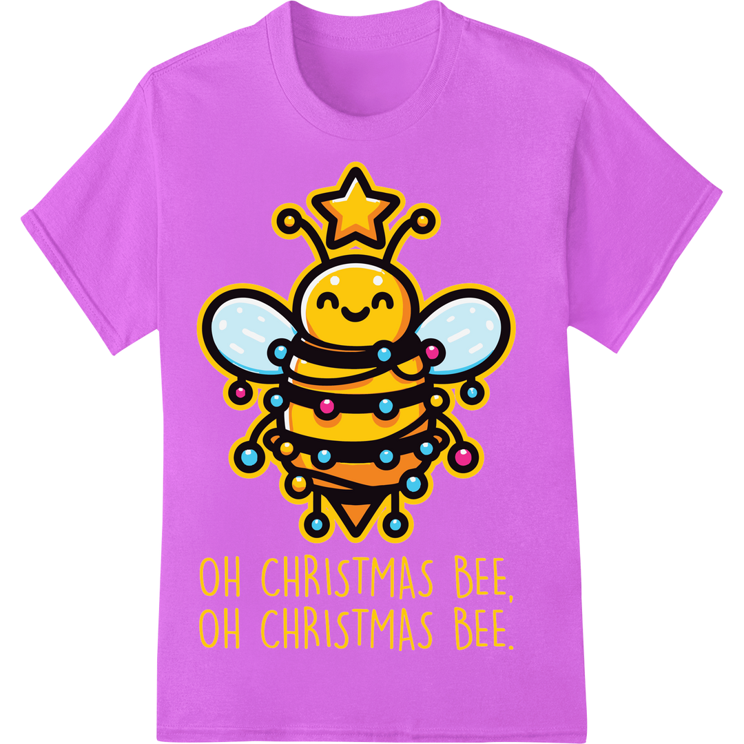 Adorable 'Oh Christmas Bee' DTF Print Heat Transfer on purple shirt - SUPERDTF-DTF Prints-DTF Transfers-Custom DTF Prints