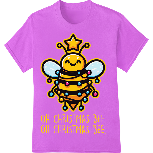 Adorable 'Oh Christmas Bee' DTF Print Heat Transfer on purple shirt - SUPERDTF-DTF Prints-DTF Transfers-Custom DTF Prints