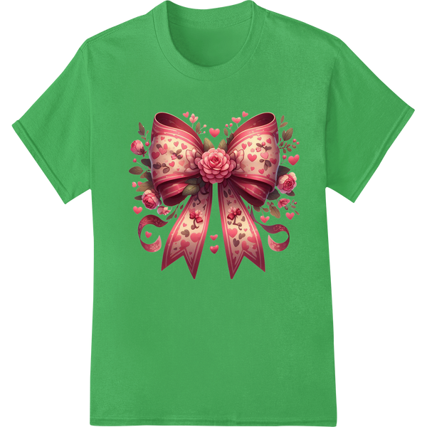 Romantic Valentine's Ribbon Bow Print Heat Transfer ♥ on green shirt - SUPERDTF-DTF Prints-DTF Transfers-Custom DTF Prints