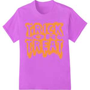 Durable custom merchandise applied to Spooky 'Trick or Treat' Halloween Heat Transfer Design