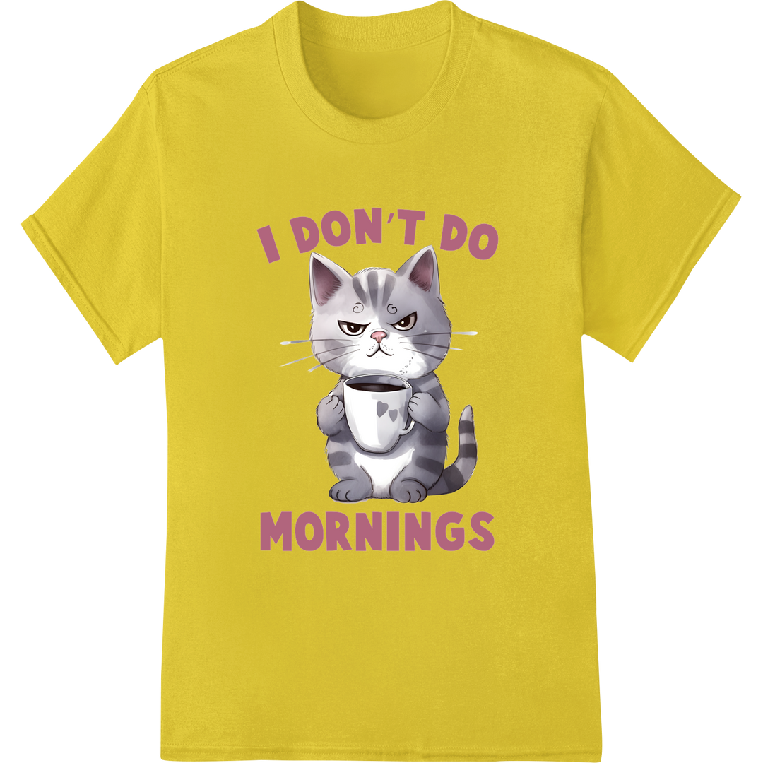 Grumpy Cat Hates Mornings Funny DTF Print Heat Transfer on yellow shirt - SUPERDTF-DTF Prints-DTF Transfers-Custom DTF Prints