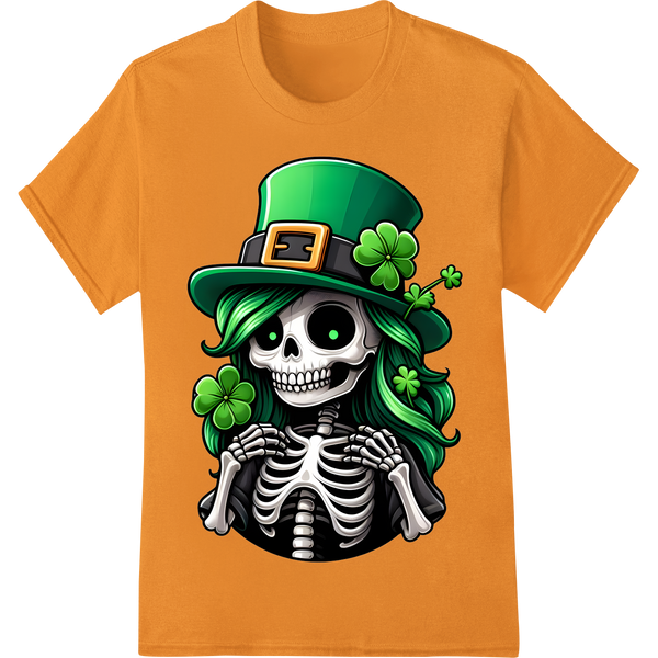 Spooky Skeleton Leprechaun DTF Print for St. Patrick's Day on orange shirt - SUPERDTF-DTF Prints-DTF Transfers-Custom DTF Prints