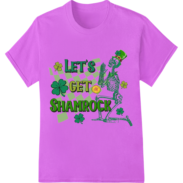 Skeleton Shamrock St. Patrick's Day DTF Print Heat Transfer on purple shirt - SUPERDTF-DTF Prints-DTF Transfers-Custom DTF Prints