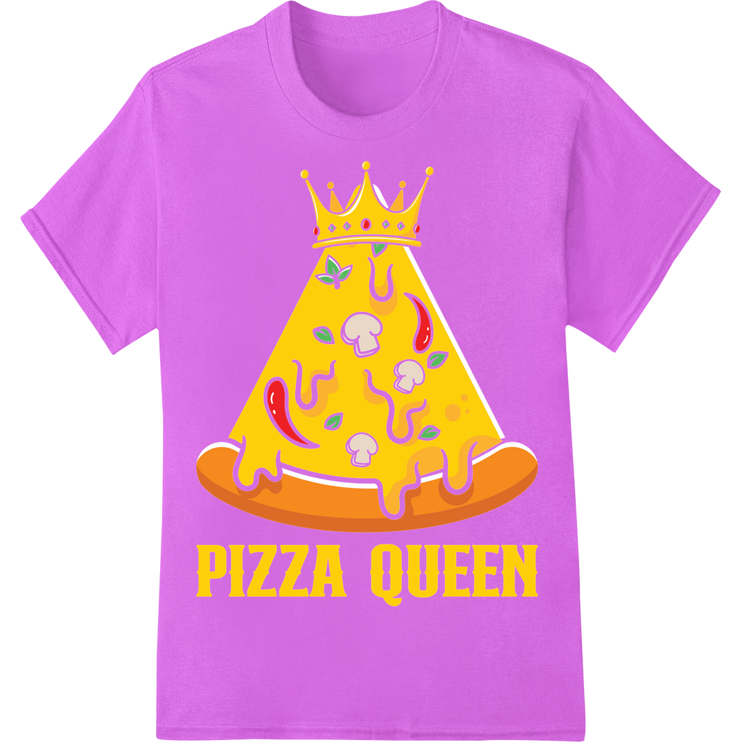 Pizza Queen DTF Print Heat Transfer | Cheesy Royal Design on purple shirt - SUPERDTF-DTF Prints-DTF Transfers-Custom DTF Prints