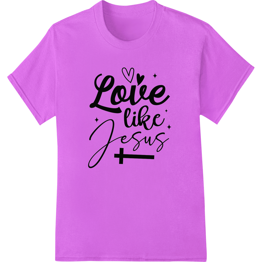 Express Your Faith: 'Love like Jesus' DTF Print Transfer on purple shirt - SUPERDTF-DTF Prints-DTF Transfers-Custom DTF Prints