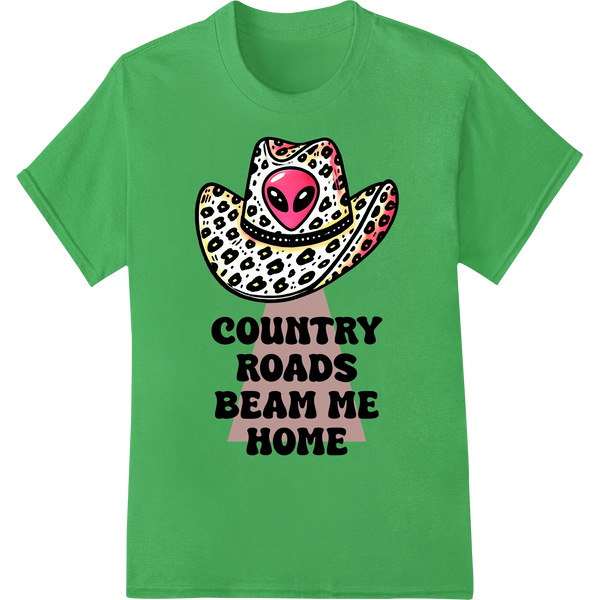 Cosmic Cowboy: Leopard Print Alien Western DTF Transfer on green shirt - SUPERDTF-DTF Prints-DTF Transfers-Custom DTF Prints