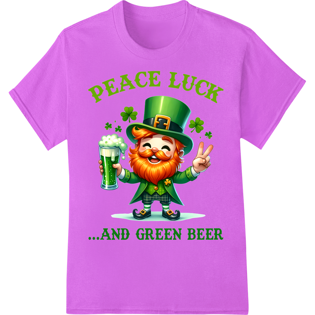 Groovy Leprechaun: Peace, Luck & Green Beer St. Patrick's on purple shirt - SUPERDTF-DTF Prints-DTF Transfers-Custom DTF Prints