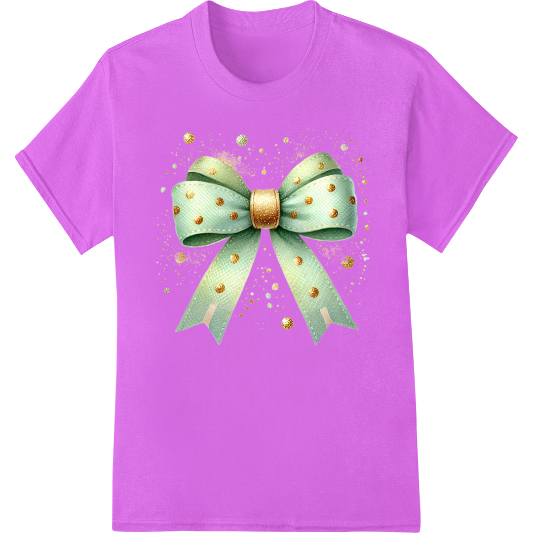 Festive Green & Gold Bow: St. Patrick's Day DTF Print on purple shirt - SUPERDTF-DTF Prints-DTF Transfers-Custom DTF Prints