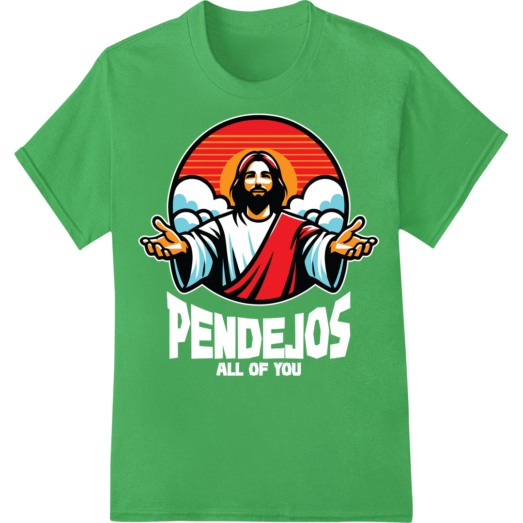 Sarcastic Jesus DTF Print | Edgy Religious Heat Transfer on green shirt - SUPERDTF-DTF Prints-DTF Transfers-Custom DTF Prints