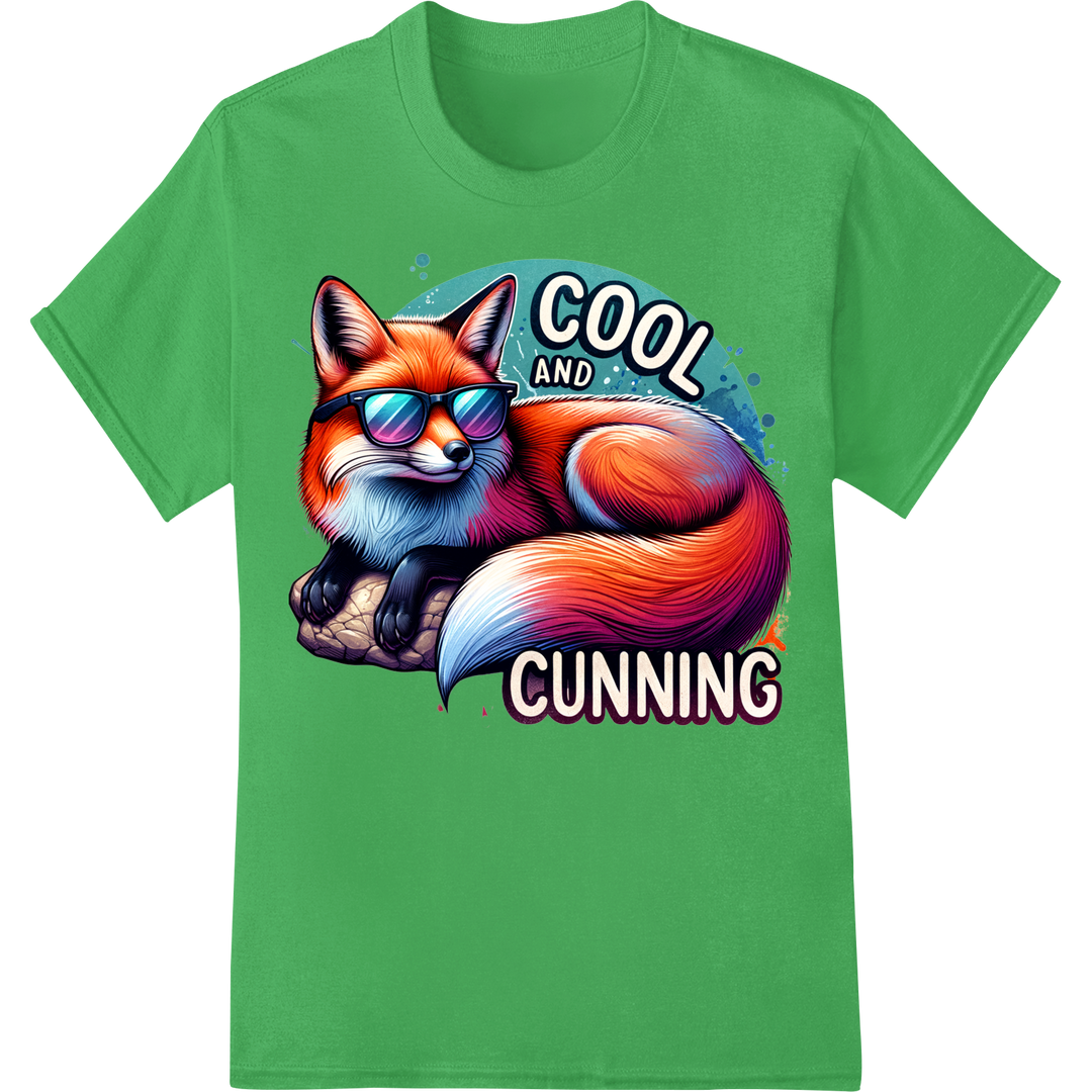 Cool Fox in Shades - Vibrant DTF Heat Transfer Print on green shirt - SUPERDTF-DTF Prints-DTF Transfers-Custom DTF Prints