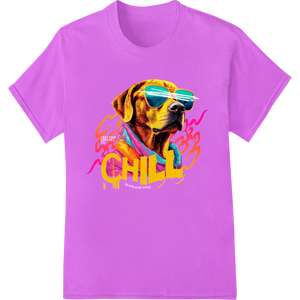 Cutting-edge custom garment printing featured on Chill Shades Dog: Colorful Canine DTF Print Heat Transfer