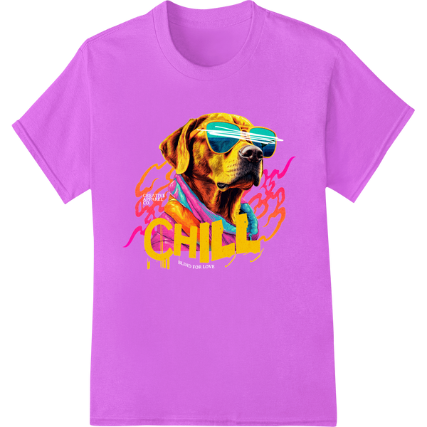 Cutting-edge custom garment printing featured on Chill Shades Dog: Colorful Canine DTF Print Heat Transfer