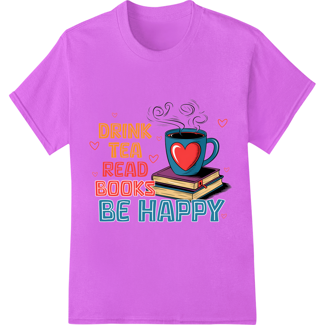 Cozy Tea & Books DTF Print Heat Transfer | Happiness on purple shirt - SUPERDTF-DTF Prints-DTF Transfers-Custom DTF Prints