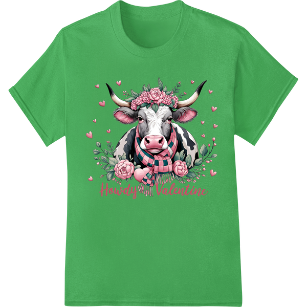 Retro Valentine Cow DTF Print Heat Transfer | Super DTF on green shirt - SUPERDTF-DTF Prints-DTF Transfers-Custom DTF Prints