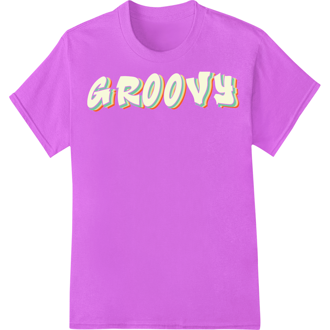 Retro 'GROOVY!' 90s Heat Transfer Print | Bold Neon Design on purple shirt - SUPERDTF-DTF Prints-DTF Transfers-Custom DTF Prints