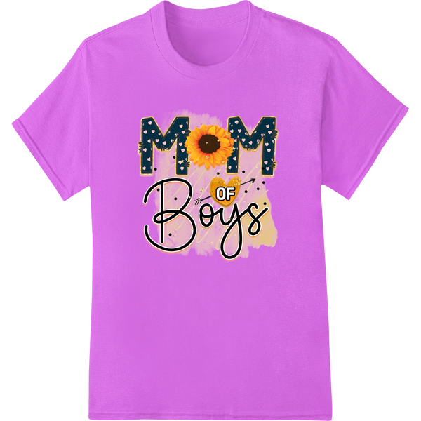 A sunflower design with the text 'Proud Mom of Boys' in a decorative script font, perfect for heat transfer prints on...