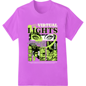 Futuristic 'LIGHTS' Green Graphic Digital Art Heat Transfer made with premium DTF heat transfers