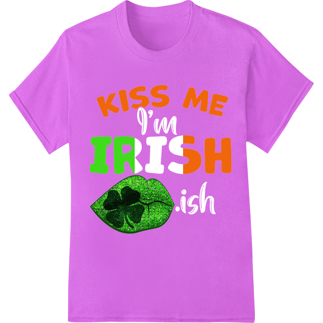 Flirty Irish Kiss Me Heat Transfer: St. Patrick's Day Style on purple shirt - SUPERDTF-DTF Prints-DTF Transfers-Custom DTF Prints