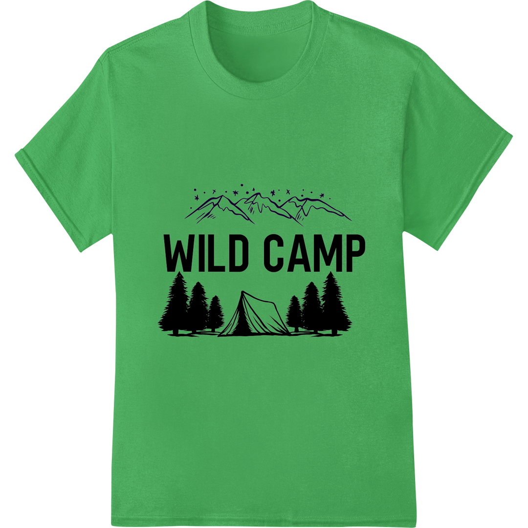 Embrace the Wild: 'WILD CAMP' DTF Print Heat Transfer on green shirt - SUPERDTF-DTF Prints-DTF Transfers-Custom DTF Prints