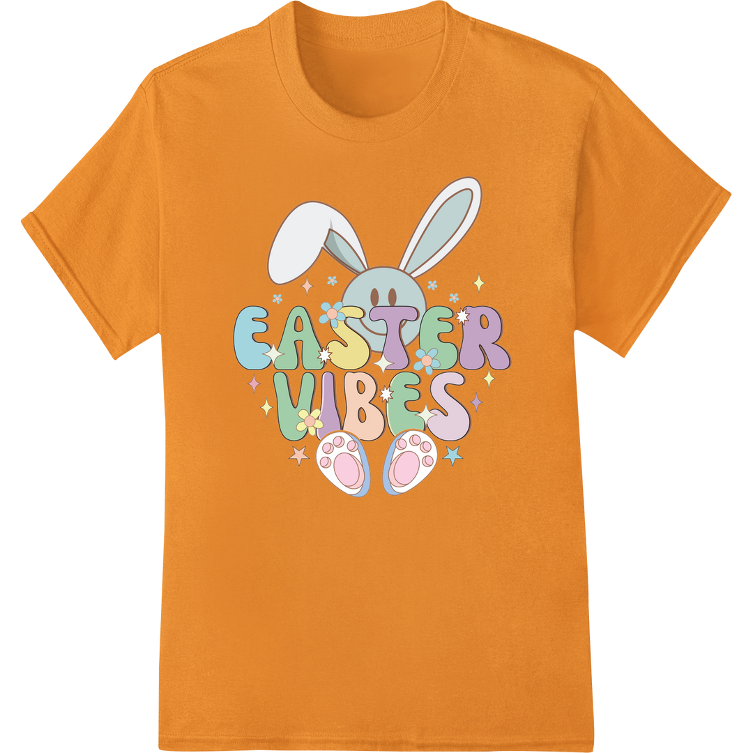 Retro Easter Vibes: Adorable Bunny & Pastel Eggs DTF Print on orange shirt - SUPERDTF-DTF Prints-DTF Transfers-Custom DTF Prints