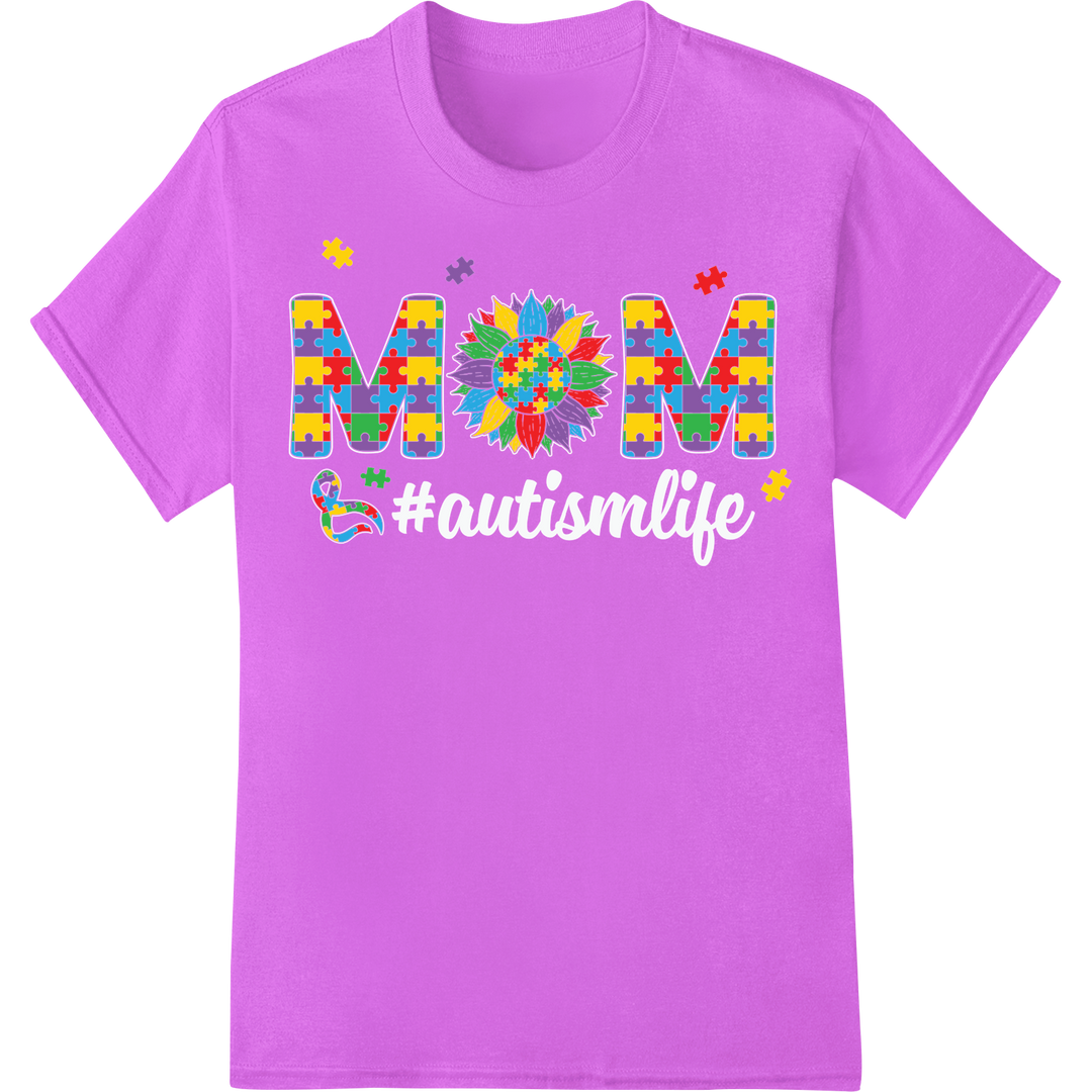 Autism Awareness MOM Puzzle DTF Print Heat Transfer Design on purple shirt - SUPERDTF-DTF Prints-DTF Transfers-Custom DTF Prints