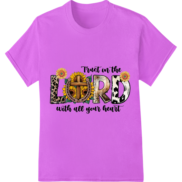 Trust in the Lord Sunflower Cross Christian DTF Print on purple shirt - SUPERDTF-DTF Prints-DTF Transfers-Custom DTF Prints